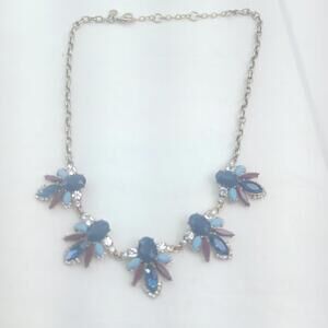 J Crew Women's Blue Red Beads Rhinestone Statement Necklace